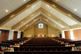 Church interior: showing a full view of the interior of the completed church project featuring Audio Video & Lighting design