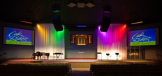 Full interior view of church with HiFi Doc's lighting system integration and installation, the experts in professional AV, lighting and automation