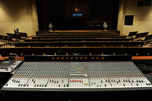 HiFi Doc installation of speaker sound system, subwoofer cabinets, 48 channel mixing console