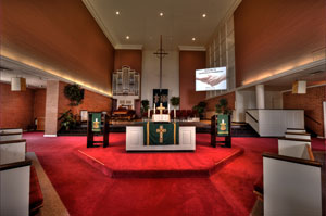 HiFi Doc - Church installation of audio visual flying rear projection screen, choir video monitor